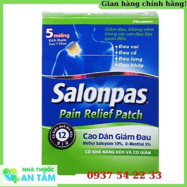Cao dán Salonpas (2 bao x 10 miếng/hộp) giảm đau nhanh chóng
