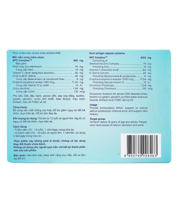 Viên uống Acnacare Mega We Care bổ sung chất chống oxy hóa, ngăn ngừa mụn (2)