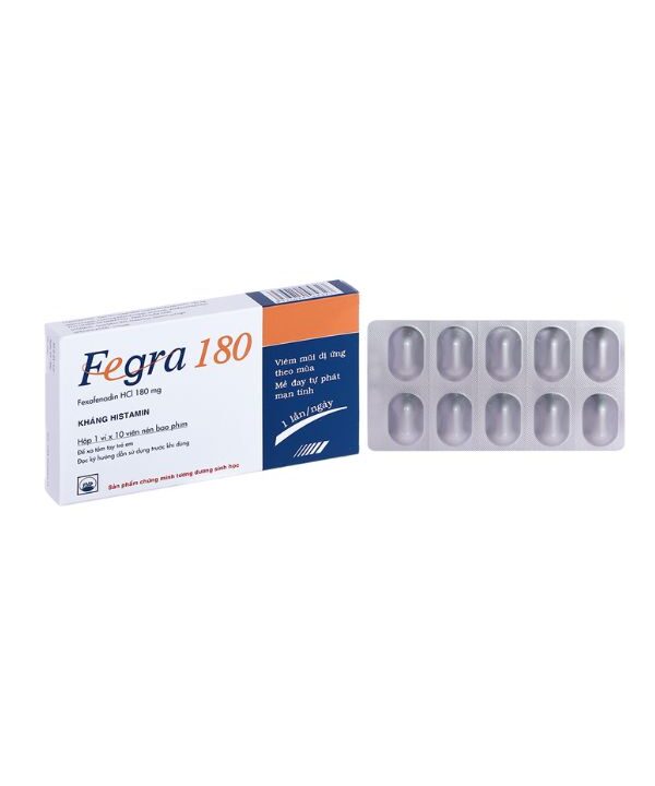 Thuốc Fegra 180 trị viêm mũi dị ứng (1 vỉ x 10 viên)