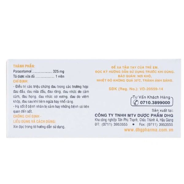 Thuốc Hapacol 325 DHG điều trị đau đầu, đau nửa đầu, đau răng (2)