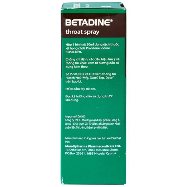 Thuốc xịt họng Betadine Throat Spray điều trị nhiễm trùng niêm mạc miệng, họng (2)