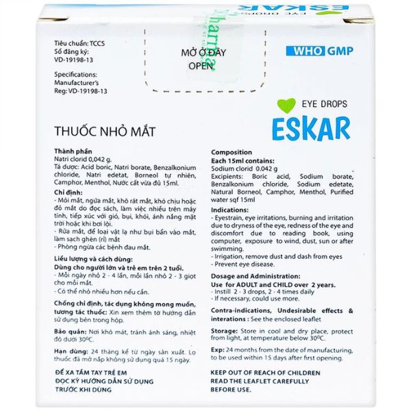 Thuốc nhỏ mắt Eskar điều trị mỏi mắt (2)