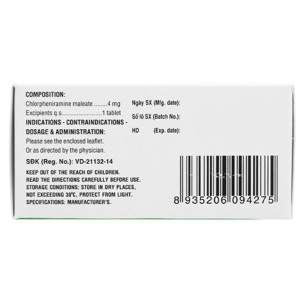Thuốc Clorpheniramin 4 DHG trị viêm mũi dị ứng (2)