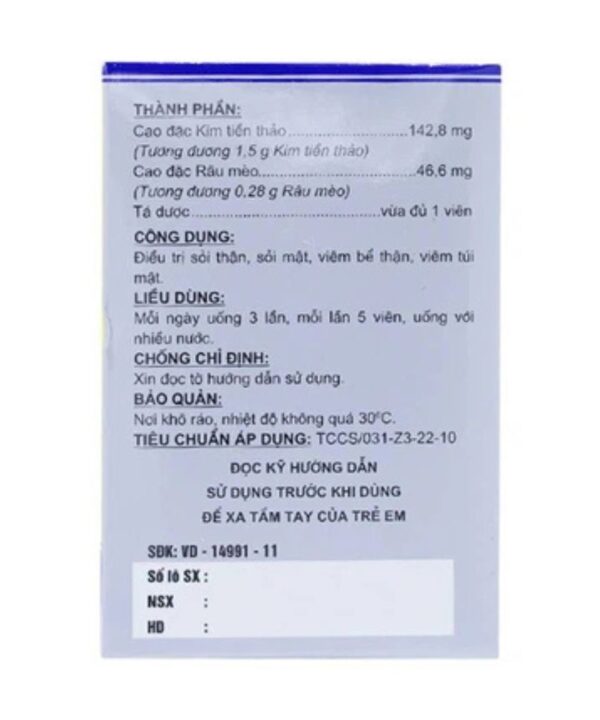 Thuốc Kimraso trị sỏi thận, sỏi mật, viêm bể thận (lọ 60 viên) 2 Thuốc Kimraso trị sỏi thận (3)