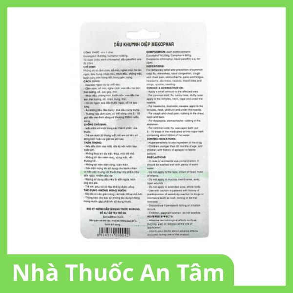 Dầu Khuynh Diệp Mekophar trị cảm cúm, sổ mũi, nghẹt mũi, chóng mặt, say tàu xe (2)