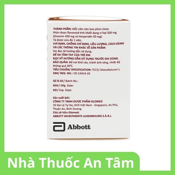 Viên nén bao phim Hesmin 500mg Abbott điều trị các triệu chứng và dấu hiệu của suy tĩnh mạch và bệnh trĩ (2)