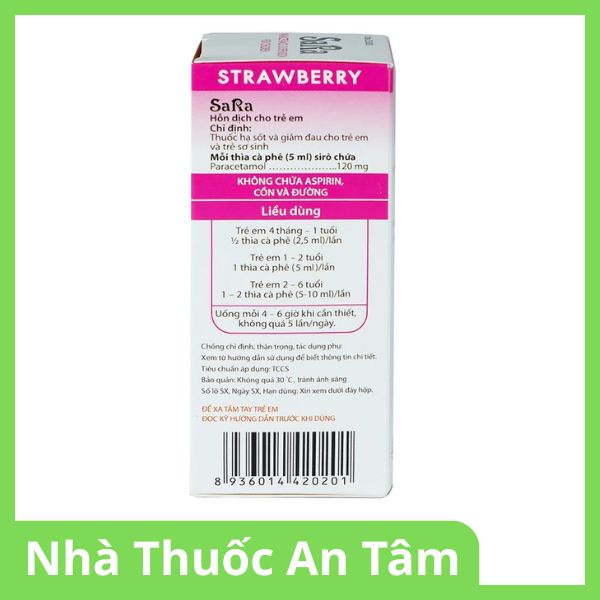 thuoc-sara-120mg-5ml-huong-dau-3 Hỗn dịch uống Sara hương dâu 120mg/5ml giảm đau, hạ sốt cho trẻ em (3)